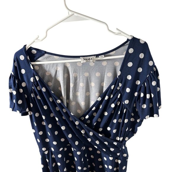 Leota Amiya Surplice Neck Faux Wrap Dress Navy White Polka Dot Women's Size XL - Picture 3 of 4